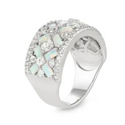 Womens 6MM Lab Created White Opal Sterling Silver Band