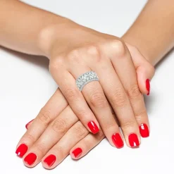 Womens 6MM Lab Created White Opal Sterling Silver Band