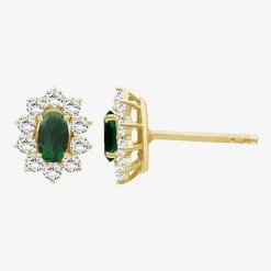 Womens Oval-cut Gemstone & 1/2 CT. T.W. Lab-Grown Diamond 10K Gold 9.4mm Stud Earrings