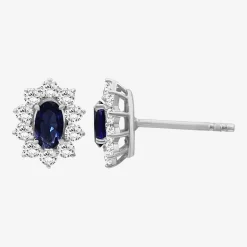 Womens Oval-cut Gemstone & 1/2 CT. T.W. Lab-Grown Diamond 10K Gold 9.4mm Stud Earrings