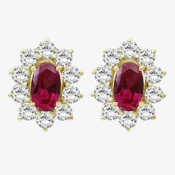 Womens Oval-cut Gemstone & 1/2 CT. T.W. Lab-Grown Diamond 10K Gold 9.4mm Stud Earrings