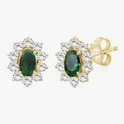 Womens Oval-cut Gemstone & 1/2 CT. T.W. Lab-Grown Diamond 10K Gold 9.4mm Stud Earrings