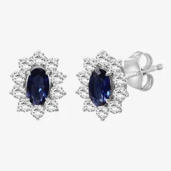 Womens Oval-cut Gemstone & 1/2 CT. T.W. Lab-Grown Diamond 10K Gold 9.4mm Stud Earrings