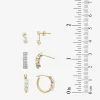 Womens 3 Pair Cubic Zirconia 14K Gold Earring Set