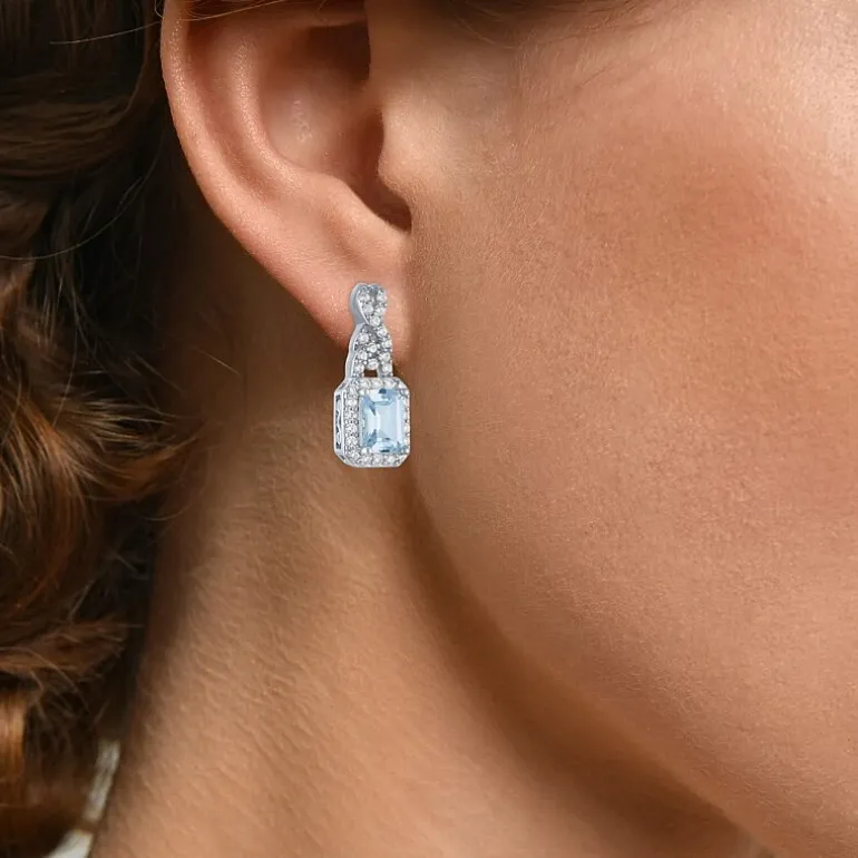 Womens 4-pc. Simulated Aquamarine & Cubic Zirconia Silver Over Brass Jewelry Set