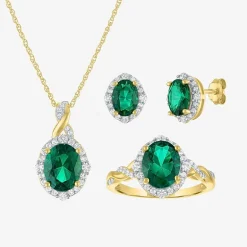 Womens Simulated Green Emerald 14K Gold Over Silver Oval 3-pc. Jewelry Set