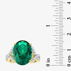 Womens Simulated Green Emerald 14K Gold Over Silver Oval Side Stone Cocktail Ring