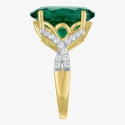 Womens Simulated Green Emerald 14K Gold Over Silver Oval Side Stone Cocktail Ring