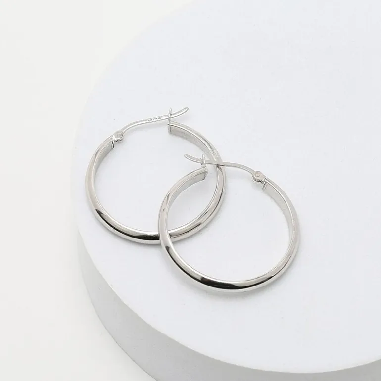 Womens Sterling Silver 31mm Round Hoop Earrings