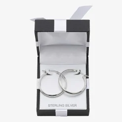 Womens Sterling Silver 31mm Round Hoop Earrings