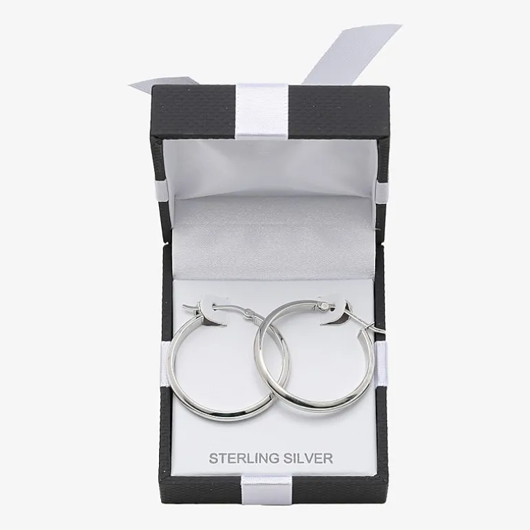 Womens Sterling Silver 31mm Round Hoop Earrings
