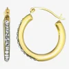 Womens White Crystal 10K Gold 18mm Round Hoop Earrings