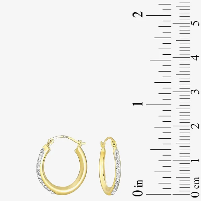 Womens White Crystal 10K Gold 18mm Round Hoop Earrings