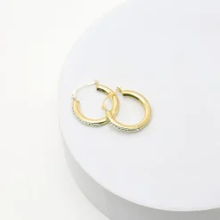 Womens White Crystal 10K Gold 18mm Round Hoop Earrings