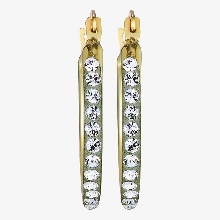 Womens White Crystal 10K Gold 18mm Round Hoop Earrings