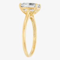 Womens White Cubic Zirconia 10K Gold Solitaire Cocktail Ring