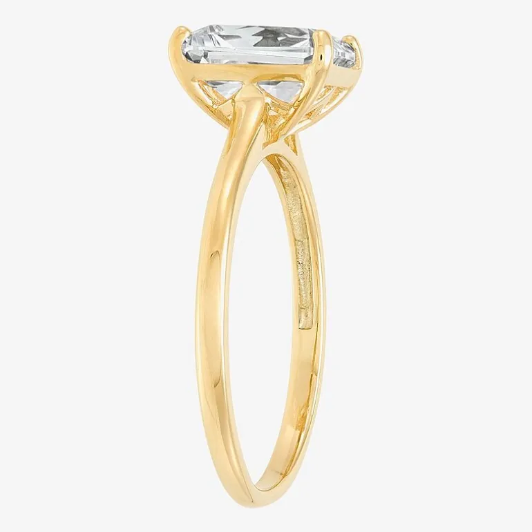Womens White Cubic Zirconia 10K Gold Solitaire Cocktail Ring