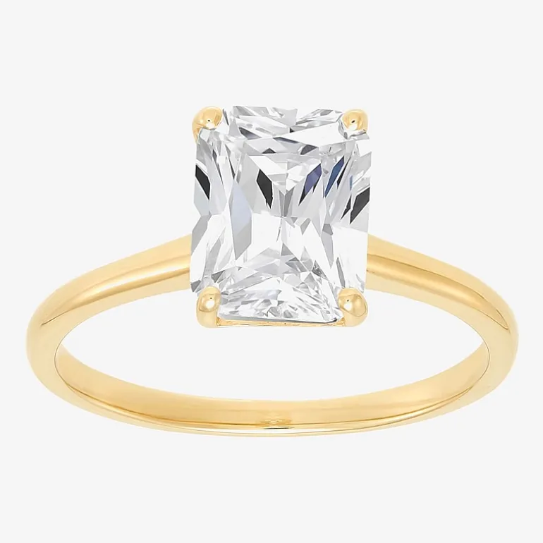 Womens White Cubic Zirconia 10K Gold Solitaire Cocktail Ring