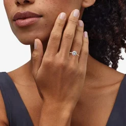 Womens White Cubic Zirconia 10K Gold Round Solitaire Cocktail Ring