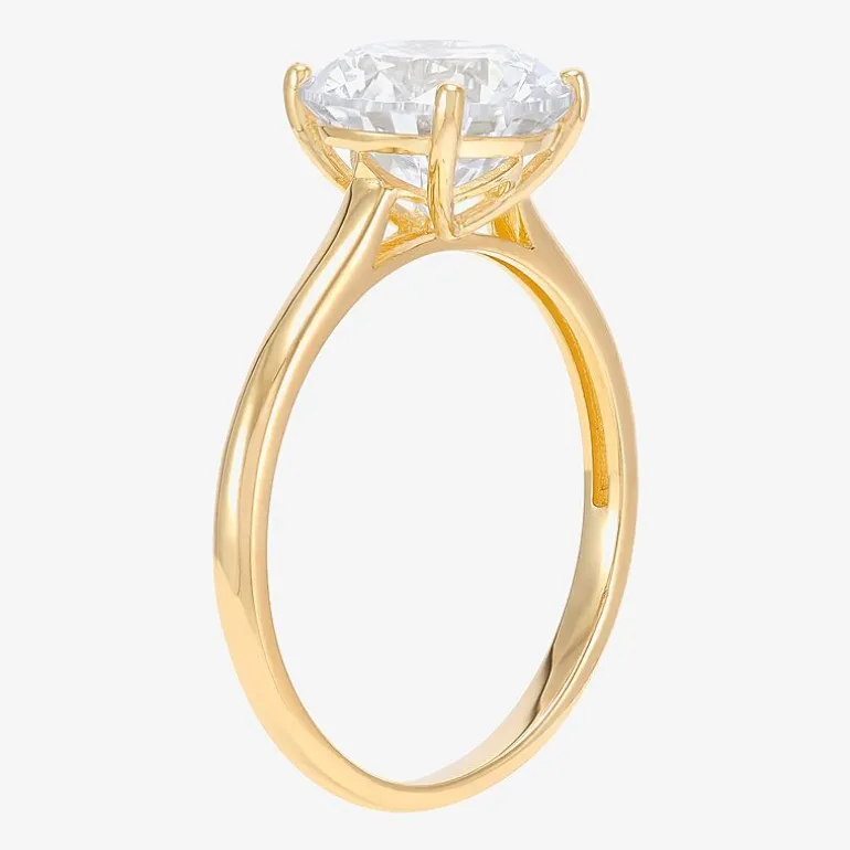 Womens White Cubic Zirconia 10K Gold Round Solitaire Cocktail Ring