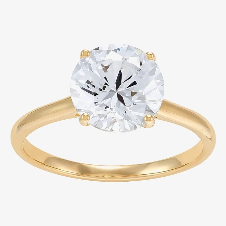 Womens White Cubic Zirconia 10K Gold Round Solitaire Cocktail Ring