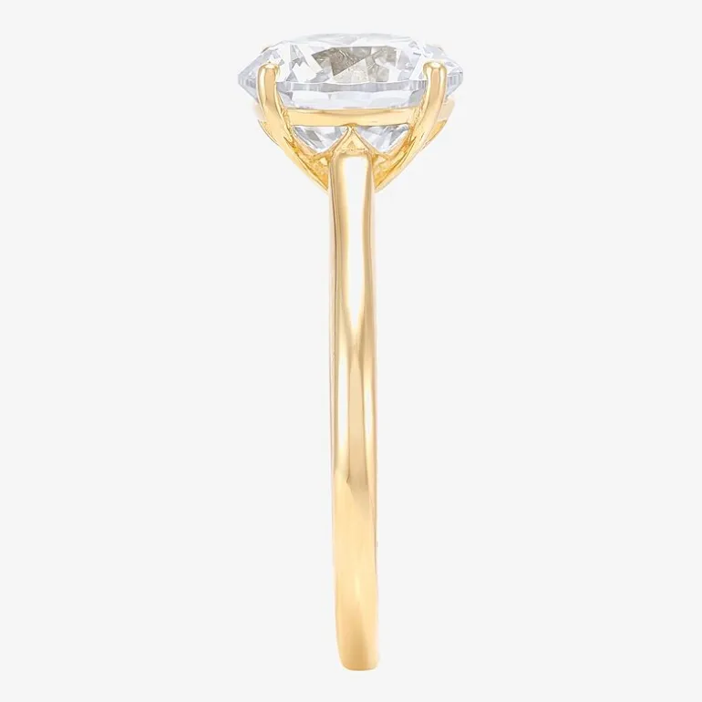 Womens White Cubic Zirconia 10K Gold Round Solitaire Cocktail Ring