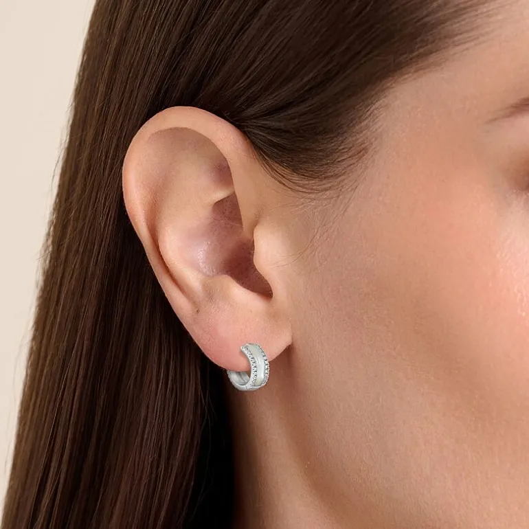 Womens White Mother Of Pearl Sterling Silver 15.6mm Hoop Earrings