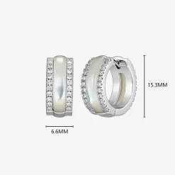 Womens White Mother Of Pearl Sterling Silver 15.6mm Hoop Earrings