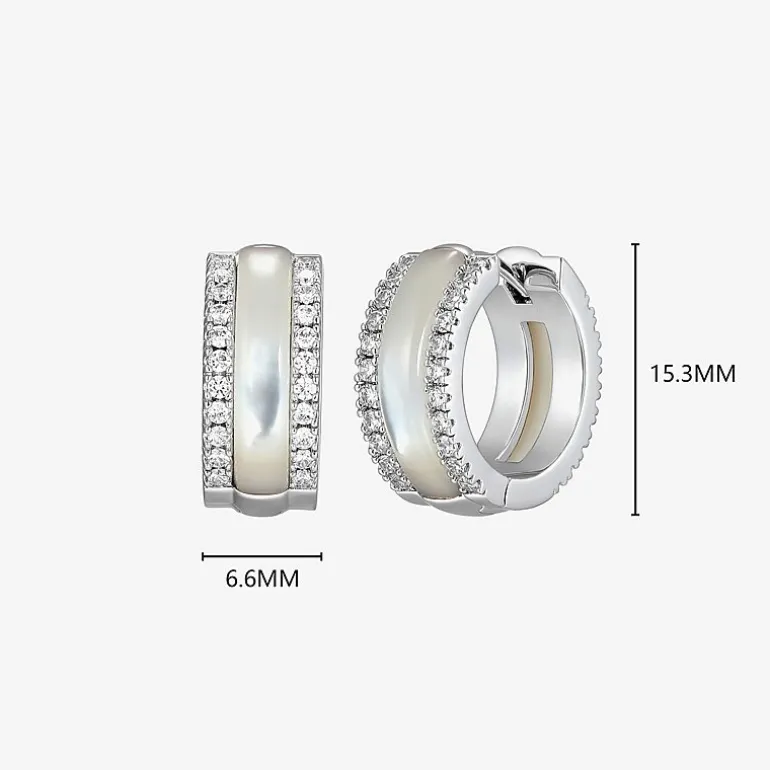 Womens White Mother Of Pearl Sterling Silver 15.6mm Hoop Earrings