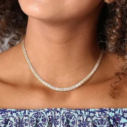 Womens White Sapphire 18K Gold Over Silver 17 Inch Tennis Necklace