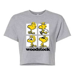 Woodstock Cropped Tee Womens Juniors Crew Neck Long Sleeve Regular Fit Peanuts Graphic T-Shirt