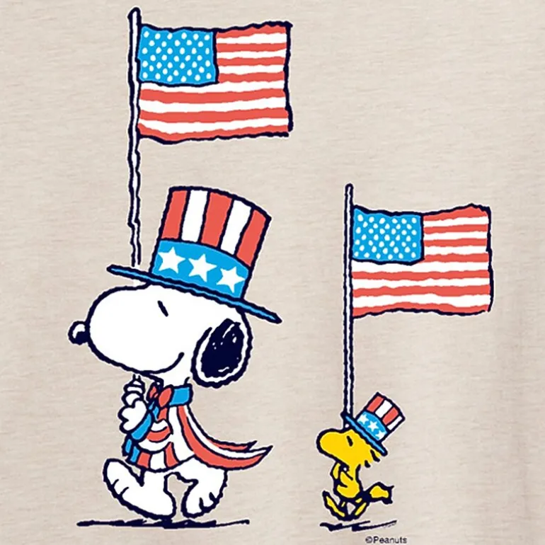 Woodstock Flag Womens Juniors Crew Neck Short Sleeve Oversized Peanuts Snoopy Graphic T-Shirt