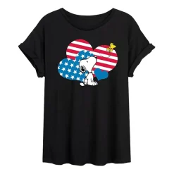Woodstock Heart Flag Womens Juniors Crew Neck Short Sleeve Oversized Peanuts Snoopy Graphic T-Shirt