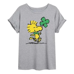 Woodstock Shamrock Tee Womens Juniors Crew Neck Short Sleeve Regular Fit Peanuts Snoopy Graphic T-Shirt