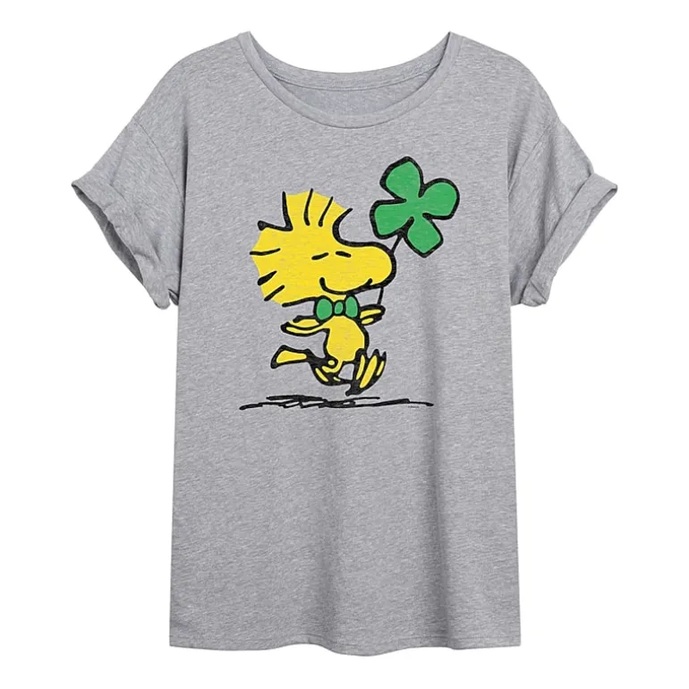 Woodstock Shamrock Tee Womens Juniors Crew Neck Short Sleeve Regular Fit Peanuts Snoopy Graphic T-Shirt