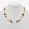 Worthington Gold Tone & Black Leather Link Womens 17 Inch Collar Necklace
