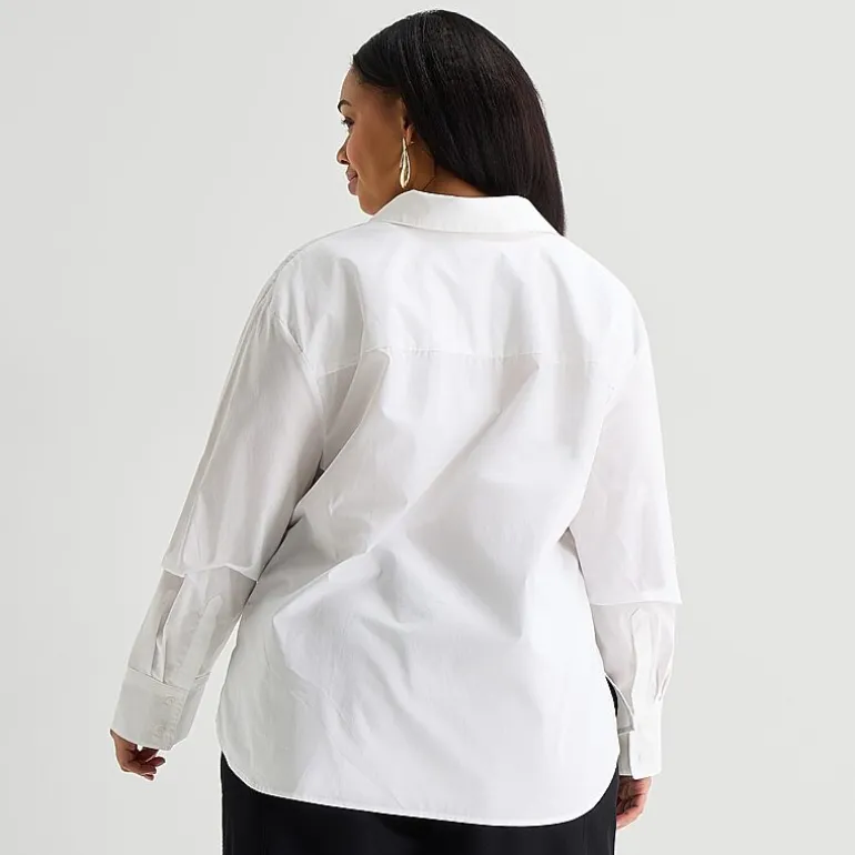 Worthington Plus Womens Embellished Button Front Shirt