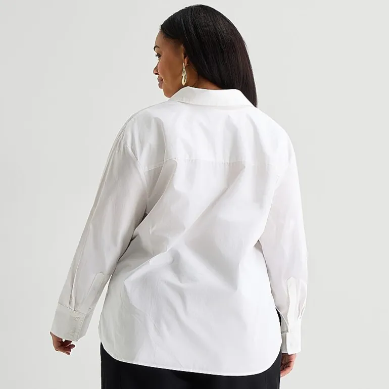 Worthington Plus Womens Embellished Button Front Shirt