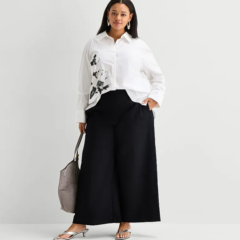 Worthington Plus Womens Embellished Button Front Shirt