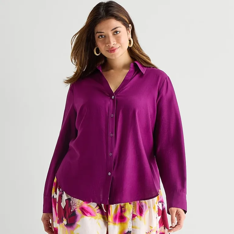 Worthington Plus Womens Long Sleeve Slim Fit Blouse