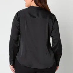 Worthington Plus Womens Long Sleeve Slim Fit Blouse