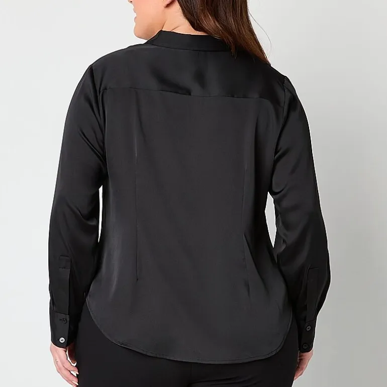 Worthington Plus Womens Long Sleeve Slim Fit Blouse