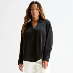 Worthington Plus Womens Long Sleeve Slim Fit Blouse