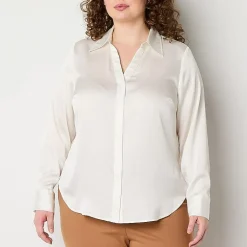 Worthington Plus Womens Long Sleeve Slim Fit Blouse