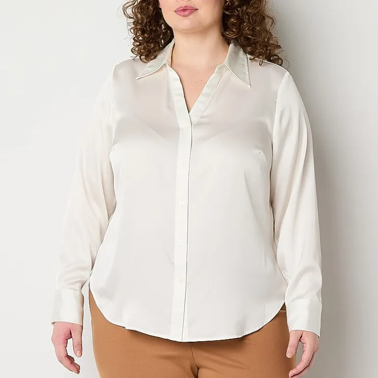 Worthington Plus Womens Long Sleeve Slim Fit Blouse