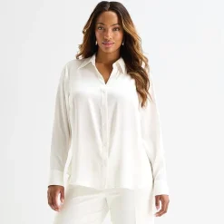 Worthington Plus Womens Long Sleeve Slim Fit Blouse