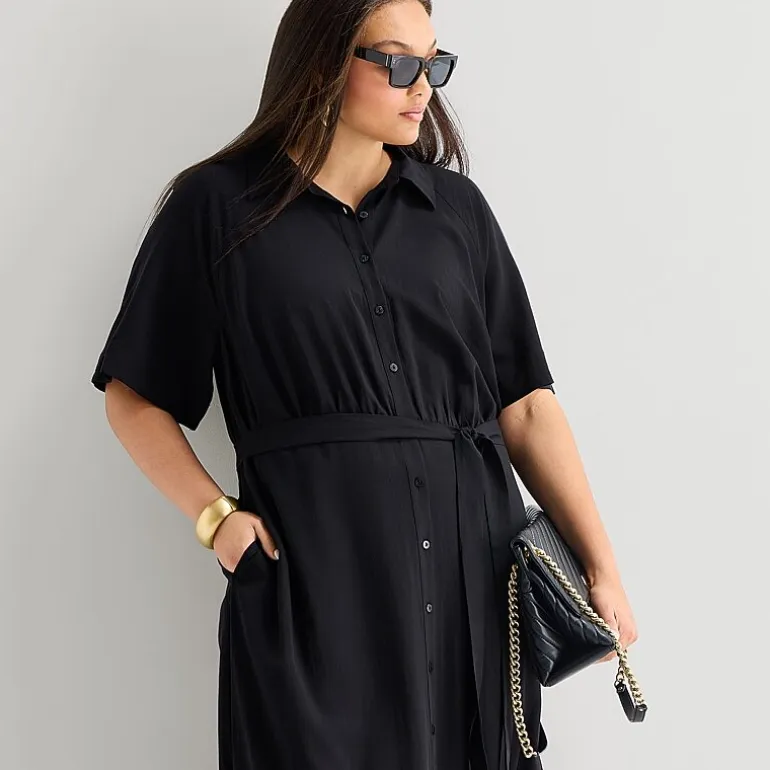 Worthington Plus Womens Short Sleeve Tie Belt Shirt Dress