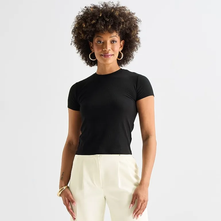 Worthington Womens Crew Neck Short Sleeve T-Shirt
