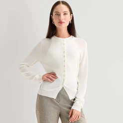 Worthington Womens Crew Neck Long Sleeve Button Cardigan