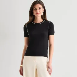 Worthington Womens Crew Neck Short Sleeve Pullover Sweater